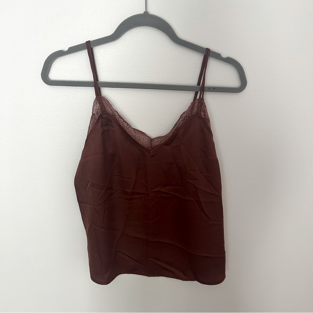 Abercrombie & Fitch Satin Burnt Orange Lace Trim Cami Size Small
